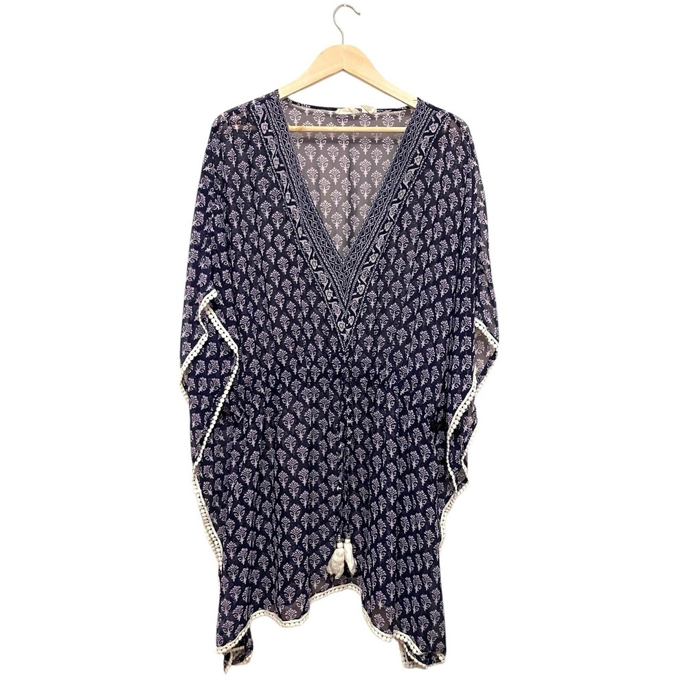 Beaches & Boho Sheer‎ Cover-up Kimono Women One Size Blue Tassels Fringe Beach